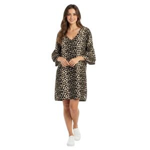Belongsci Leopard Print V Neck Shift Dress Womens Animal Print Bell Sleeve Small